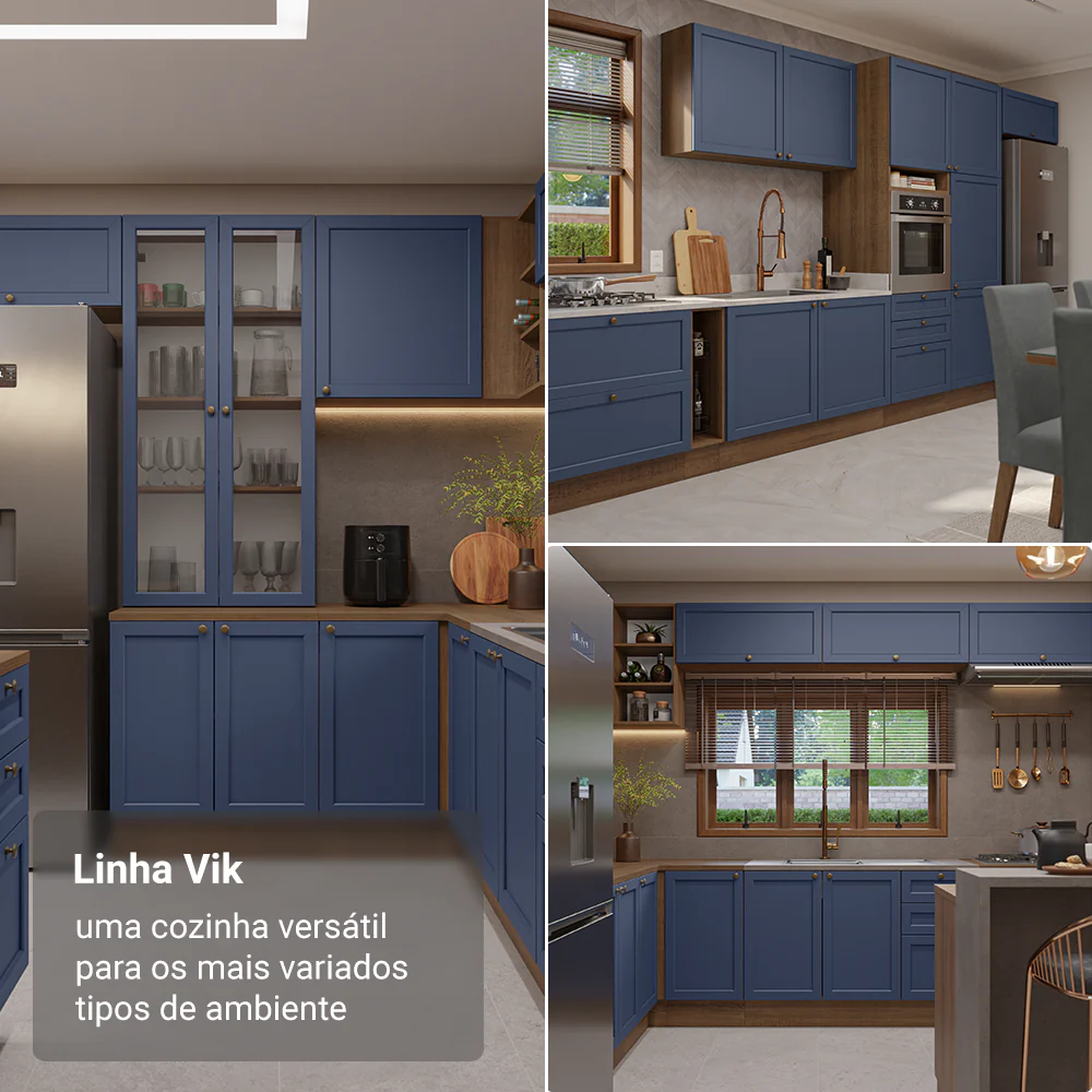 Armário de Cozinha Completa de Canto 399 cm Rustic/Azul Vik Madesa 02 - Image 5