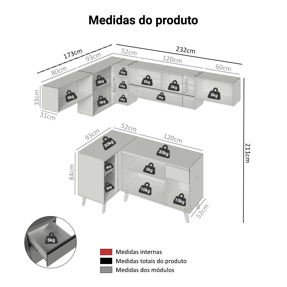 Armário de Cozinha Completa de Canto 405cm Cinza Nice Madesa 06 - Image 3