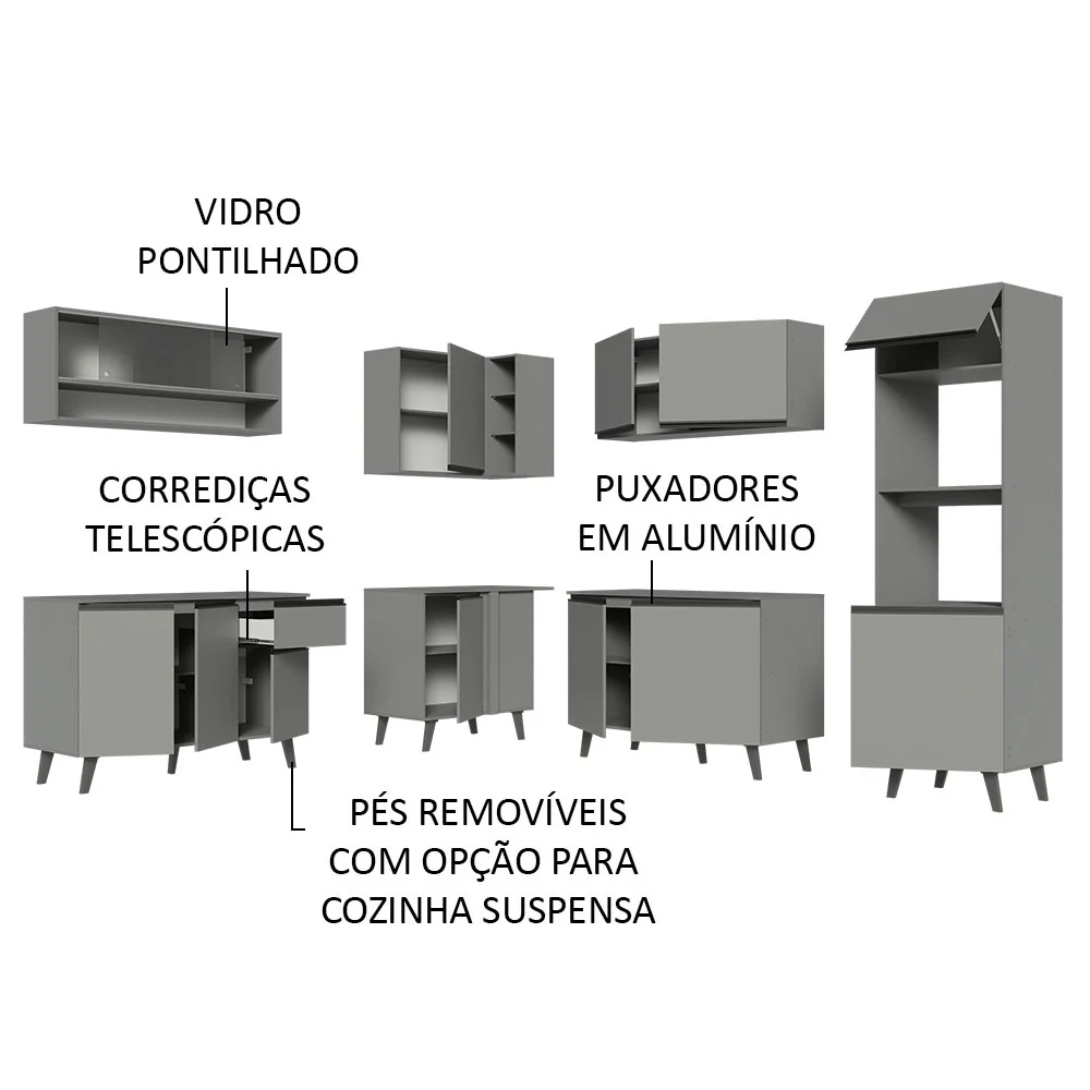 Armário de Cozinha Completa de Canto 445cm Cinza Nice Madesa 02 - Image 4