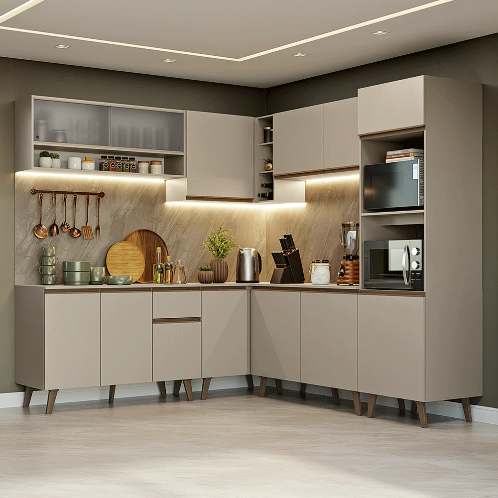 Armário de Cozinha Completa de Canto 445cm Crema Nice Madesa 02