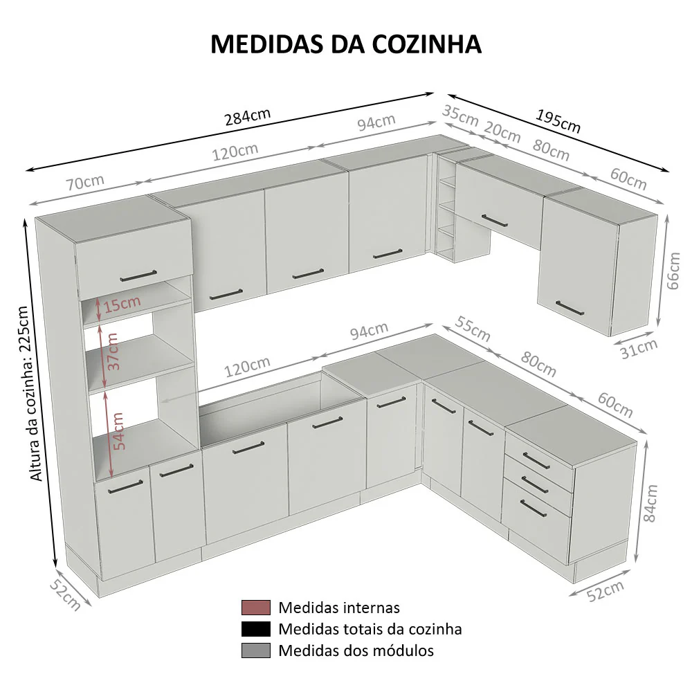 Armário de Cozinha Completa de Canto 479cm Rustic/Crema Agata Madesa 01 - Image 3