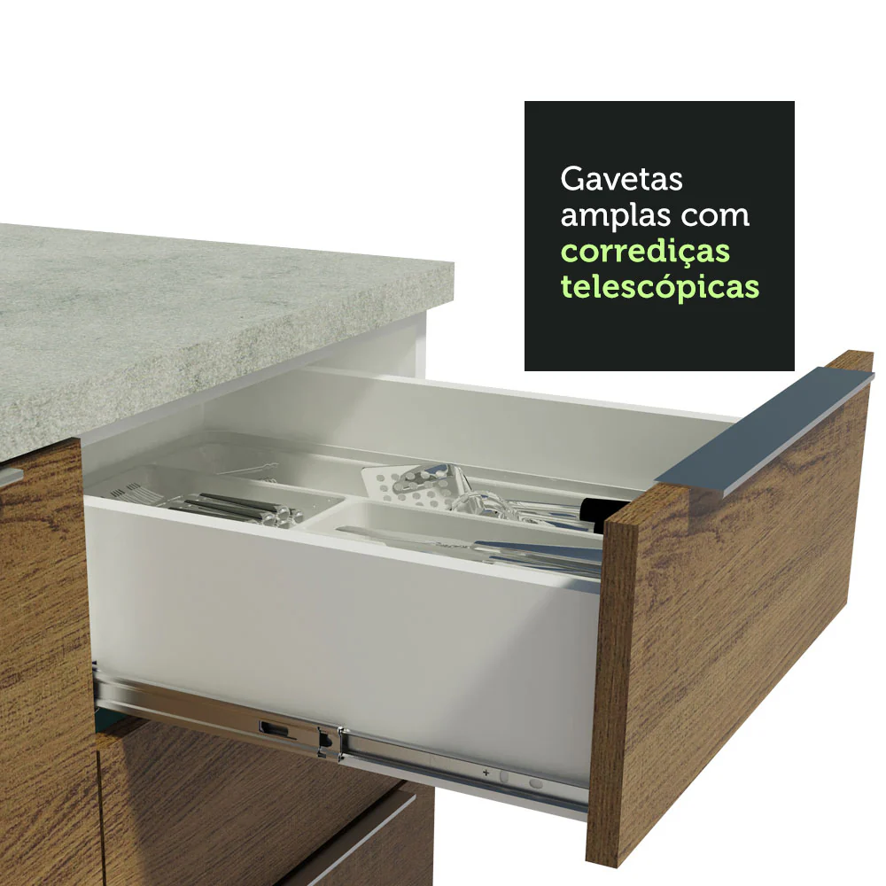 Armário de Cozinha Completa de Canto 499cm Branco/Rustic Stella Madesa 01 - Image 7
