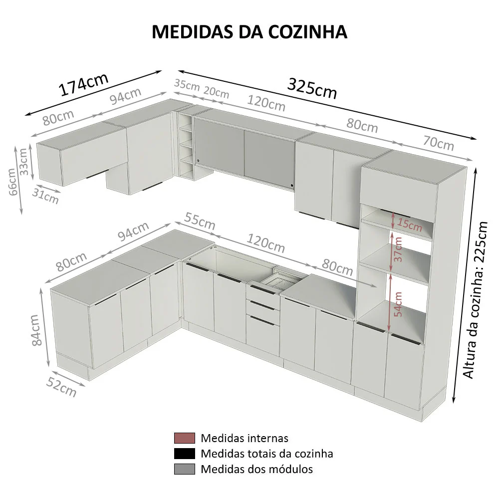 Armário de Cozinha Completa de Canto 499cm Branco/Rustic Stella Madesa 03 - Image 3