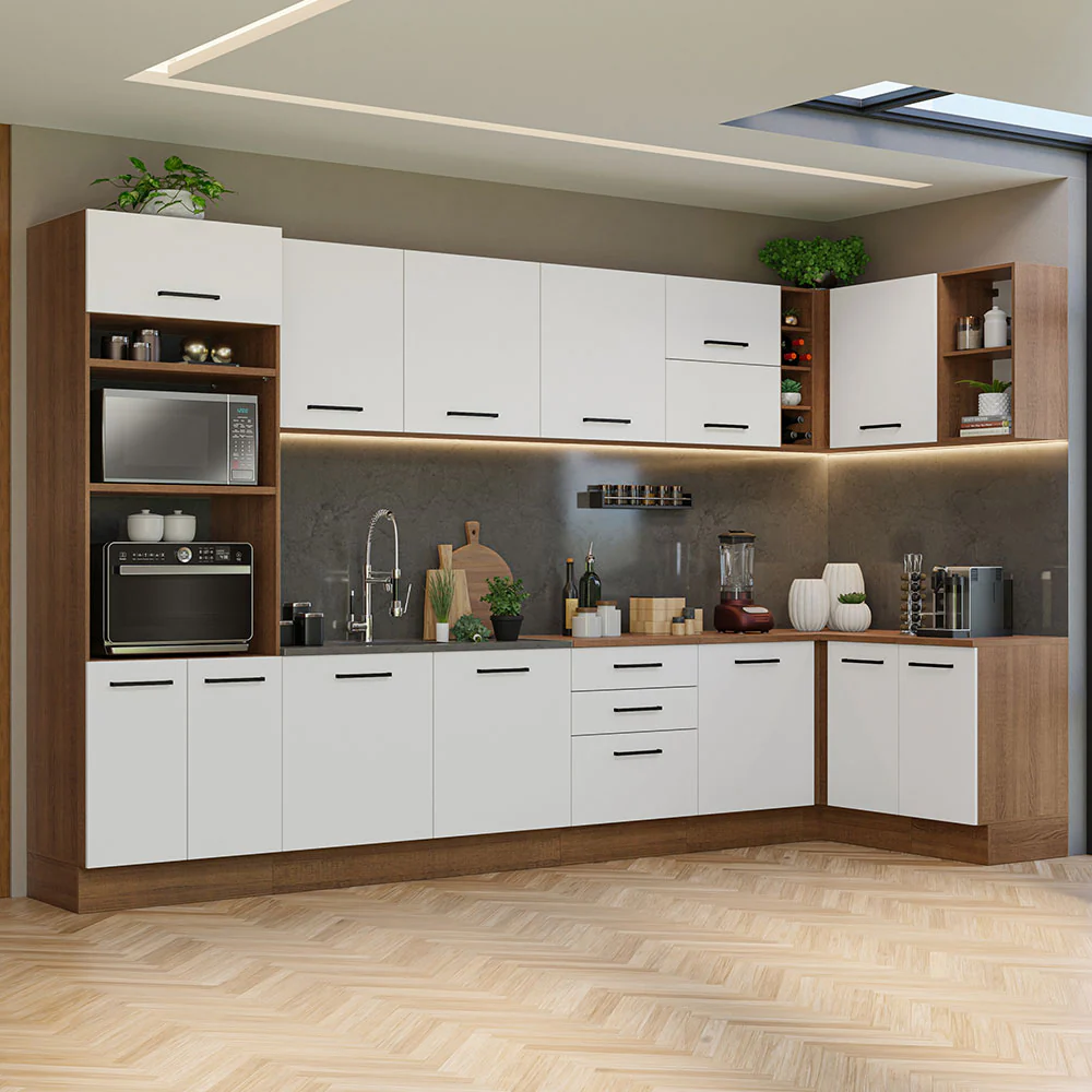 Armário de Cozinha Planejada de Canto 499cm Rustic/Branco Agata Madesa 01