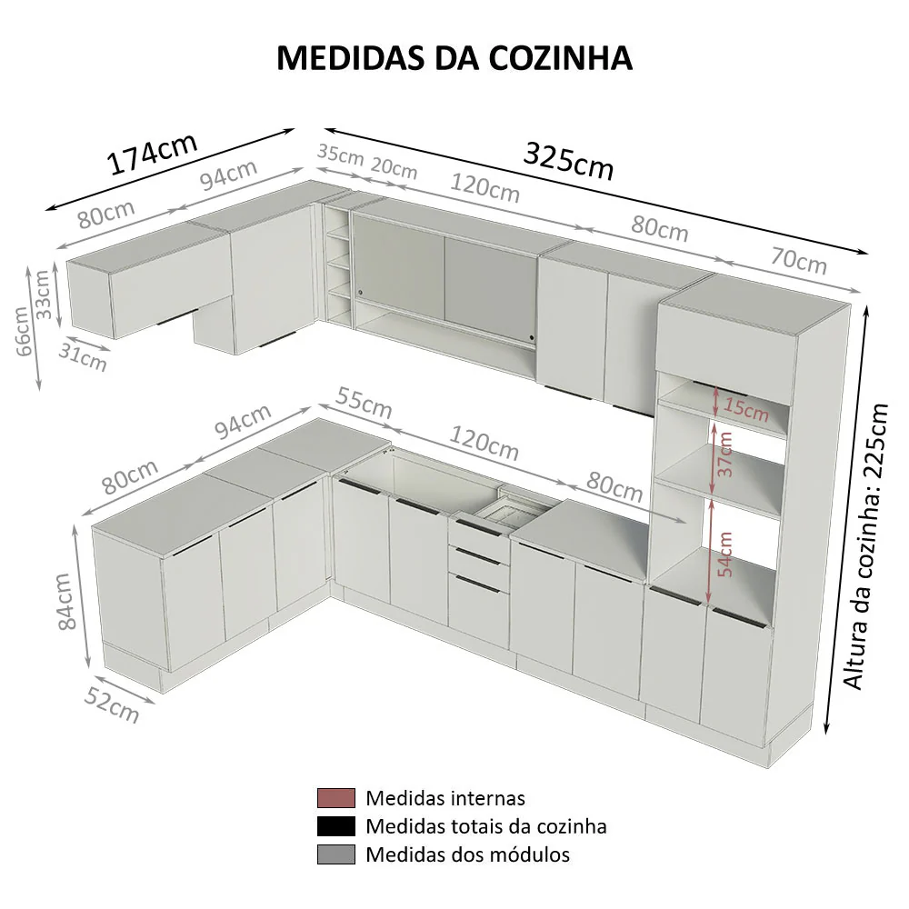 Armário de Cozinha Completa de Canto 499cm Rustic/Branco Stella Madesa 02 - Image 3