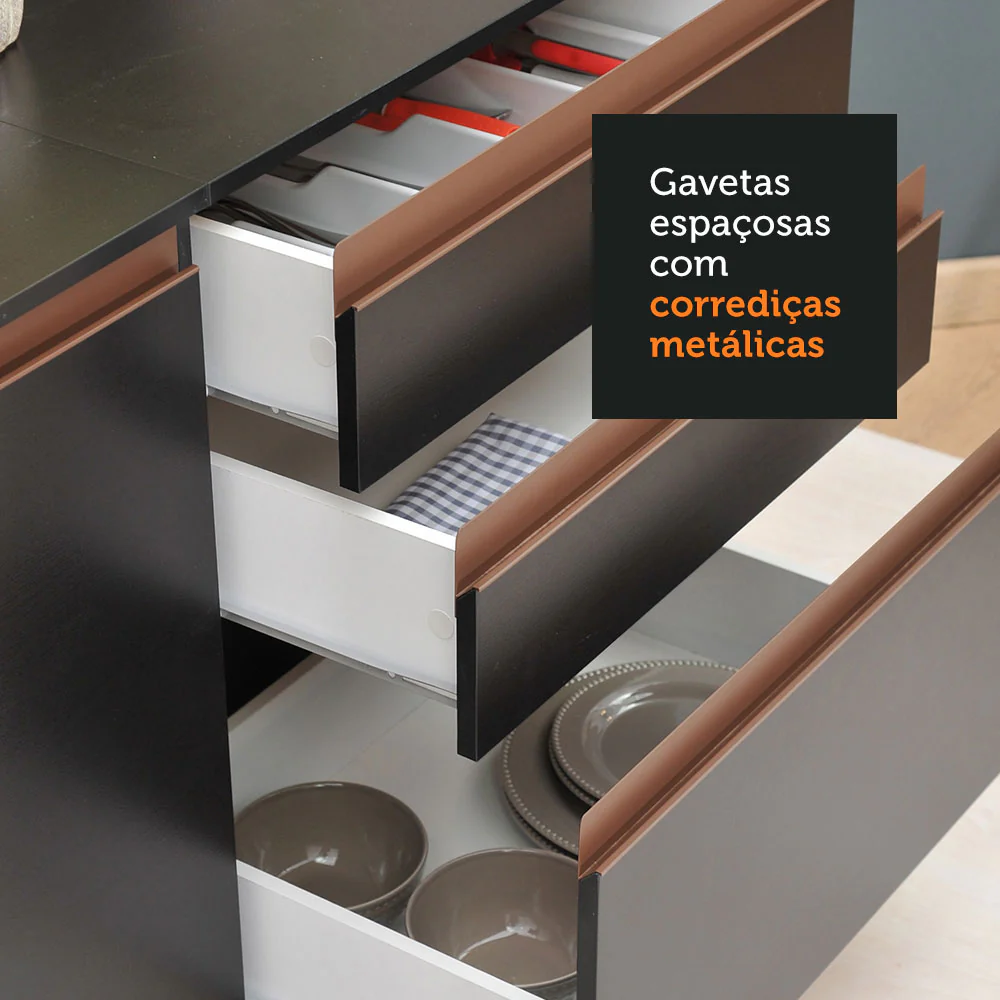 Armário de Cozinha Completa de Canto 512cm Preto Reims Madesa 01 - Image 8