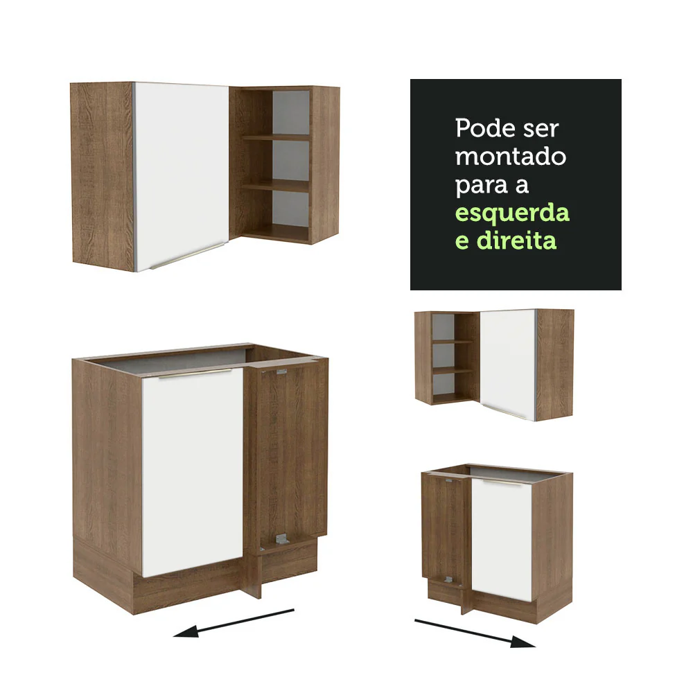Armário de Cozinha Completa de Canto 546 x 60 cm Rustic/Branco Veludo Lux Madesa 05 - Image 10