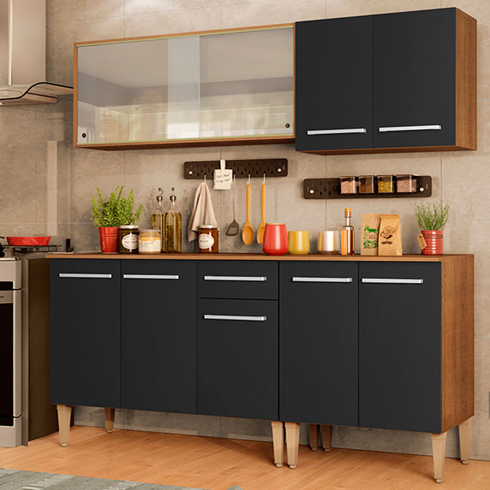 Armário de Cozinha Completa 169cm Rustic/Preto Emilly Box Madesa 03