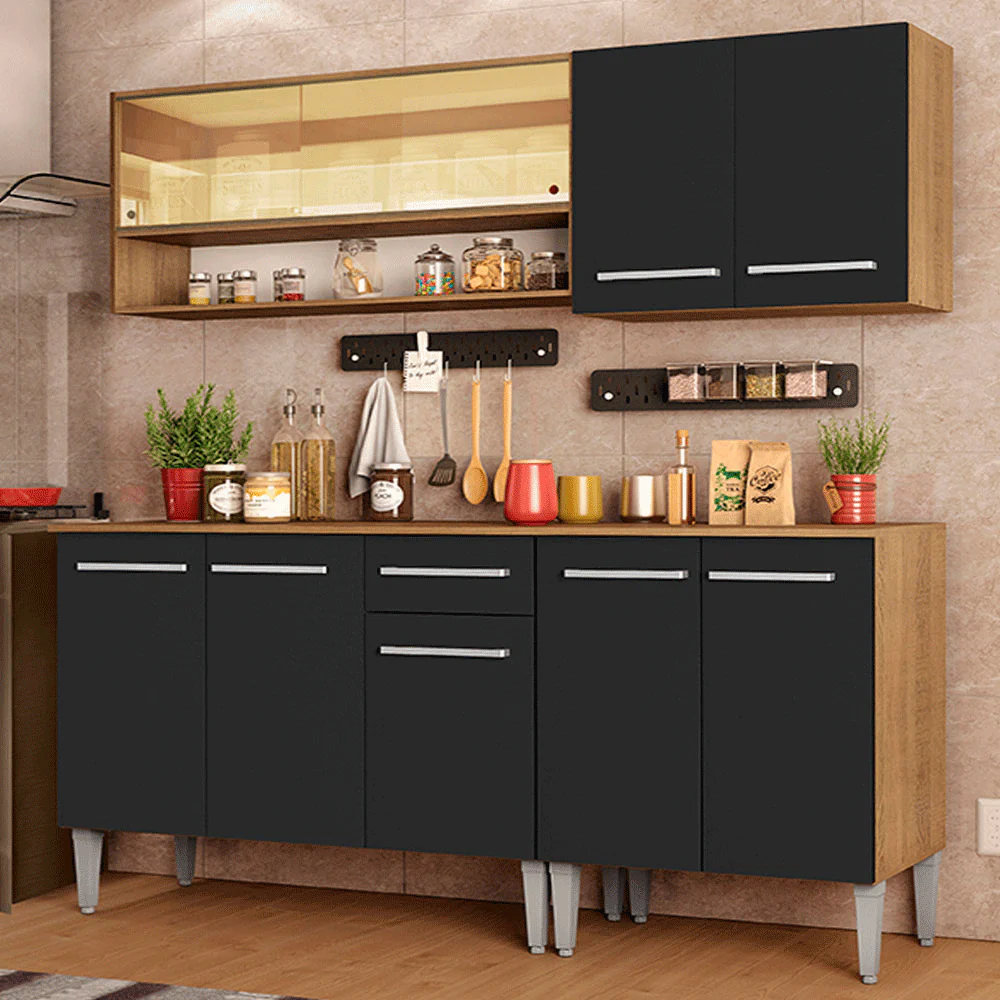 Armário de Cozinha Completa 169cm Rustic/Preto Emilly Dance Madesa 07