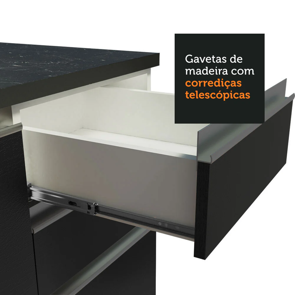 Armário de Cozinha Completa 100% MDF 310cm Branco/Preto Acordes Madesa 01 - Image 7