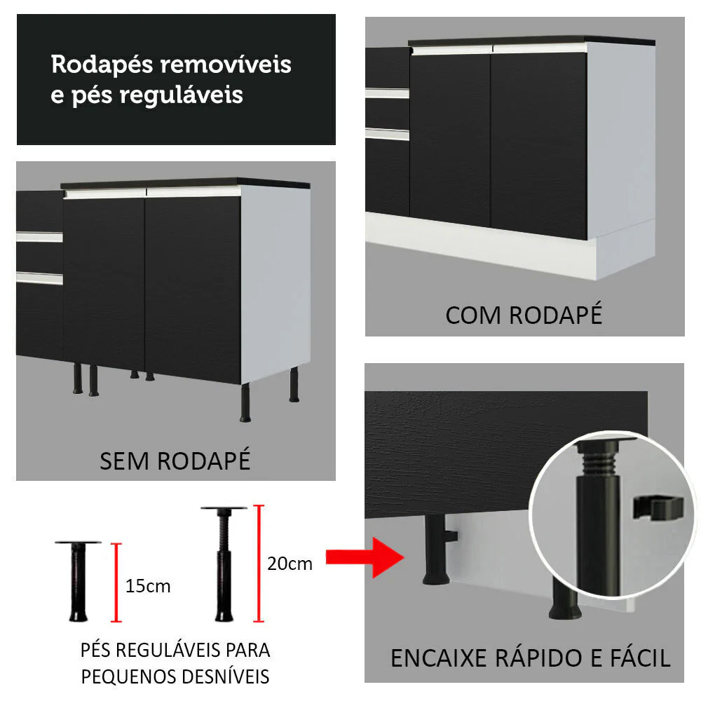 Armário de Cozinha Completa 100% MDF 310cm Branco/Preto Acordes Madesa 01 - Image 8