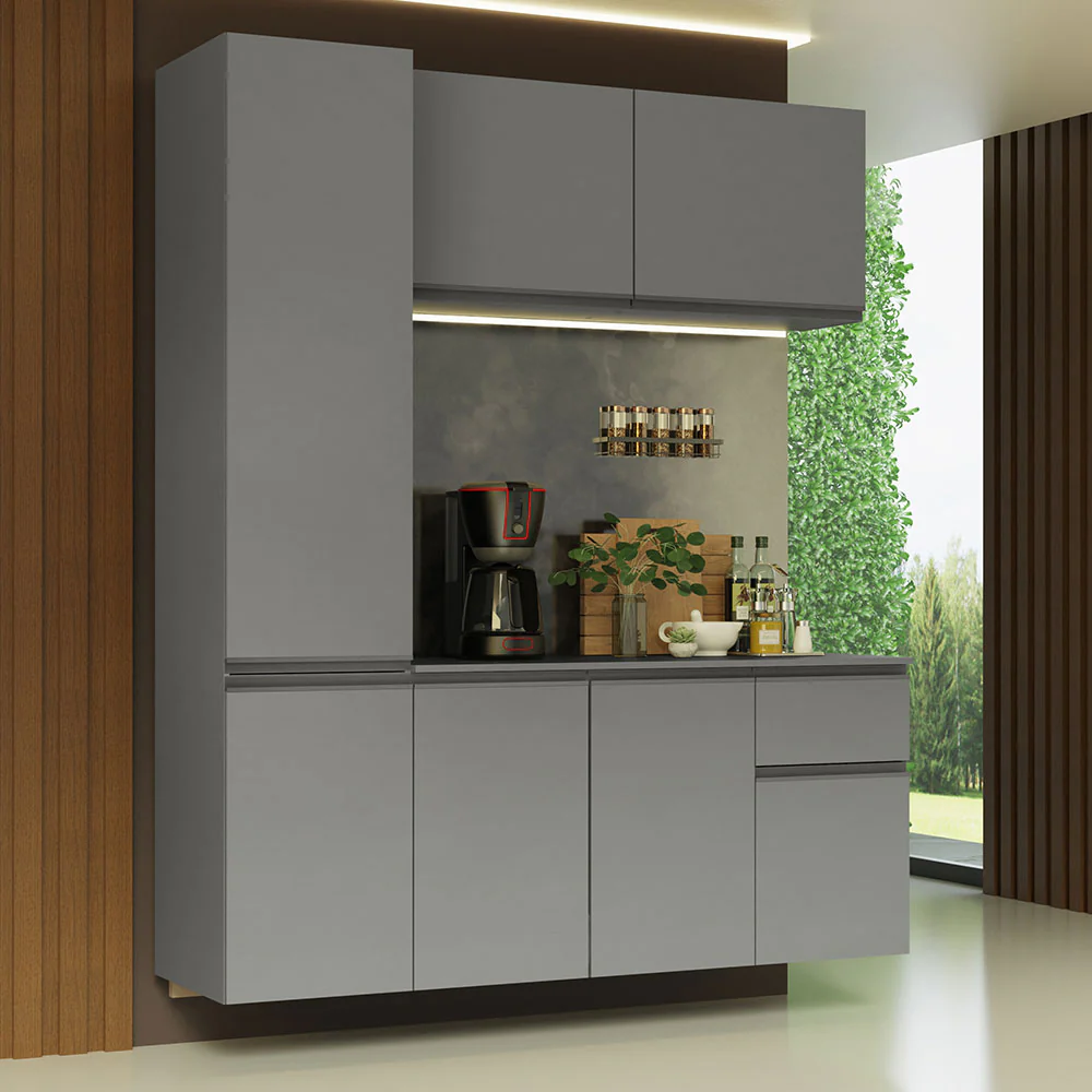 Armário de Cozinha Compacta Suspenso 160cm Cinza Nice Madesa 02
