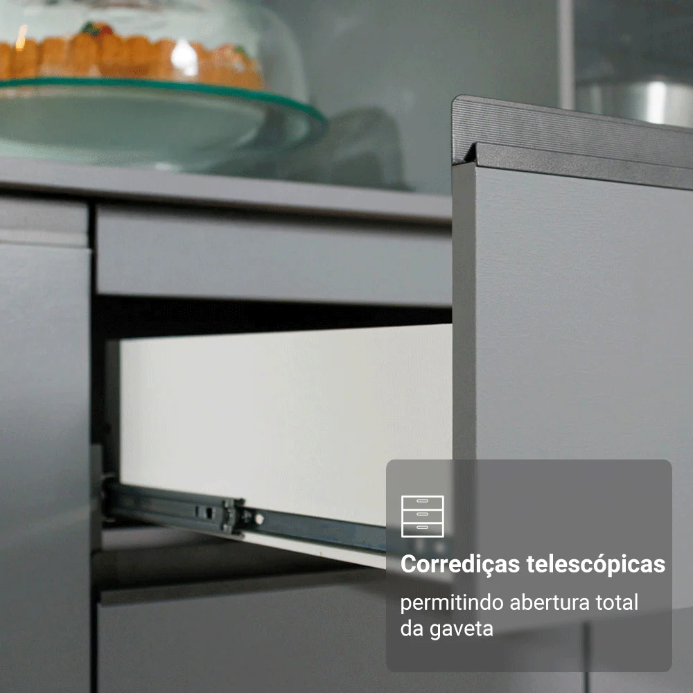 Armário de Cozinha Compacta Suspenso 160cm Cinza Nice Madesa 02 - Image 6