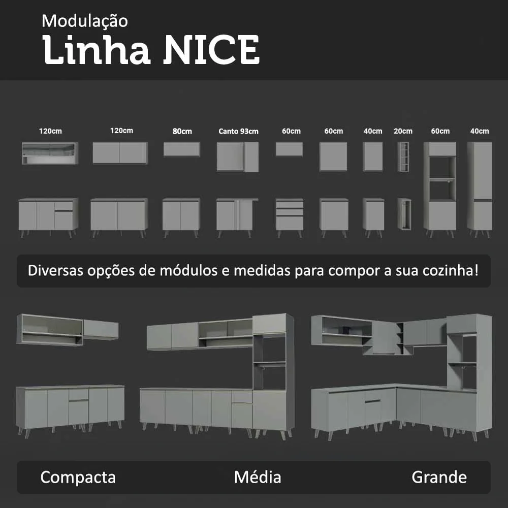 Armário de Cozinha Completa Suspenso 240cm Cinza Nice Madesa 04 - Image 12