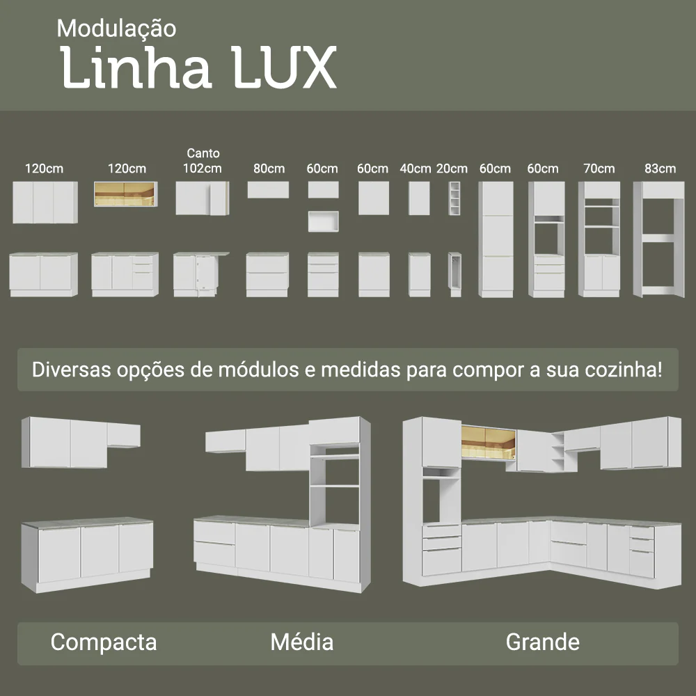 Armário de Cozinha Compacta 120 x 60 cm Branco/Branco Veludo Lux Madesa 02 - Image 10