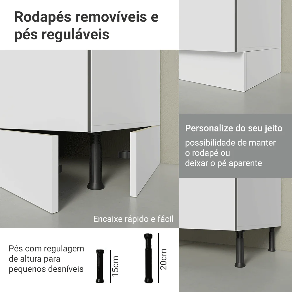 Armário de Cozinha Compacta 180 x 60 cm Branco/Branco Veludo Lux Madesa 03 - Image 9