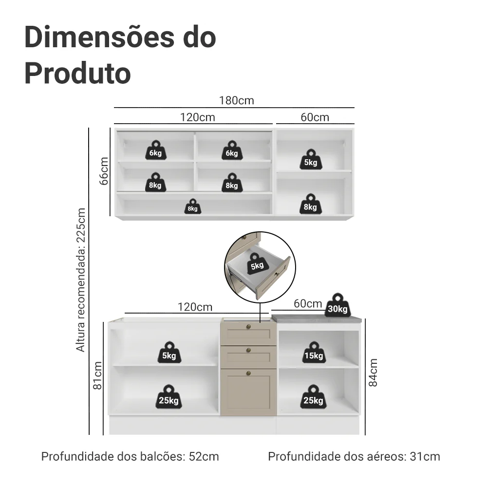 Armário de Cozinha Compacta 180 cm Branco/Crema Vik Madesa 03 - Image 3