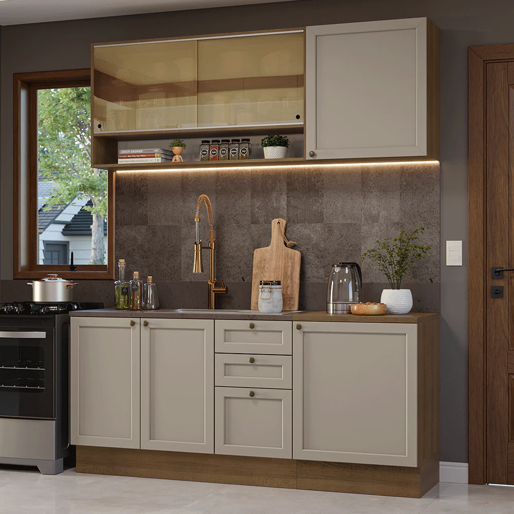 Armário de Cozinha Compacta 180 cm Rustic/Crema Vik Madesa 04