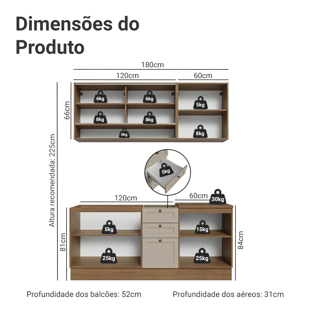 Armário de Cozinha Compacta 180 cm Rustic/Crema Vik Madesa 04 - Image 3