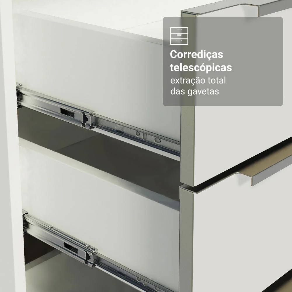 Armário de Cozinha Compacta 180 x 60 cm Branco/Branco Veludo Lux Madesa 05 - Image 6