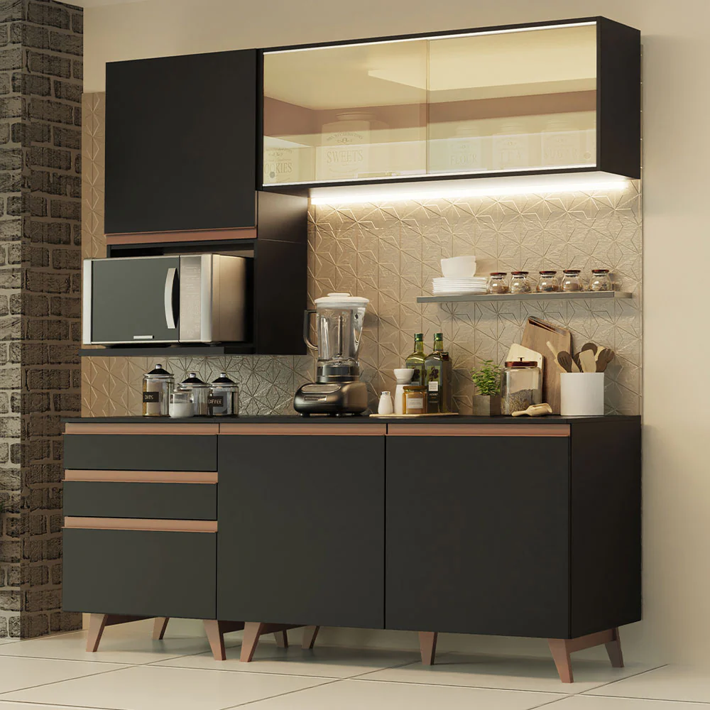 Armário de Cozinha Compacta 180cm Preto Reims Madesa 01