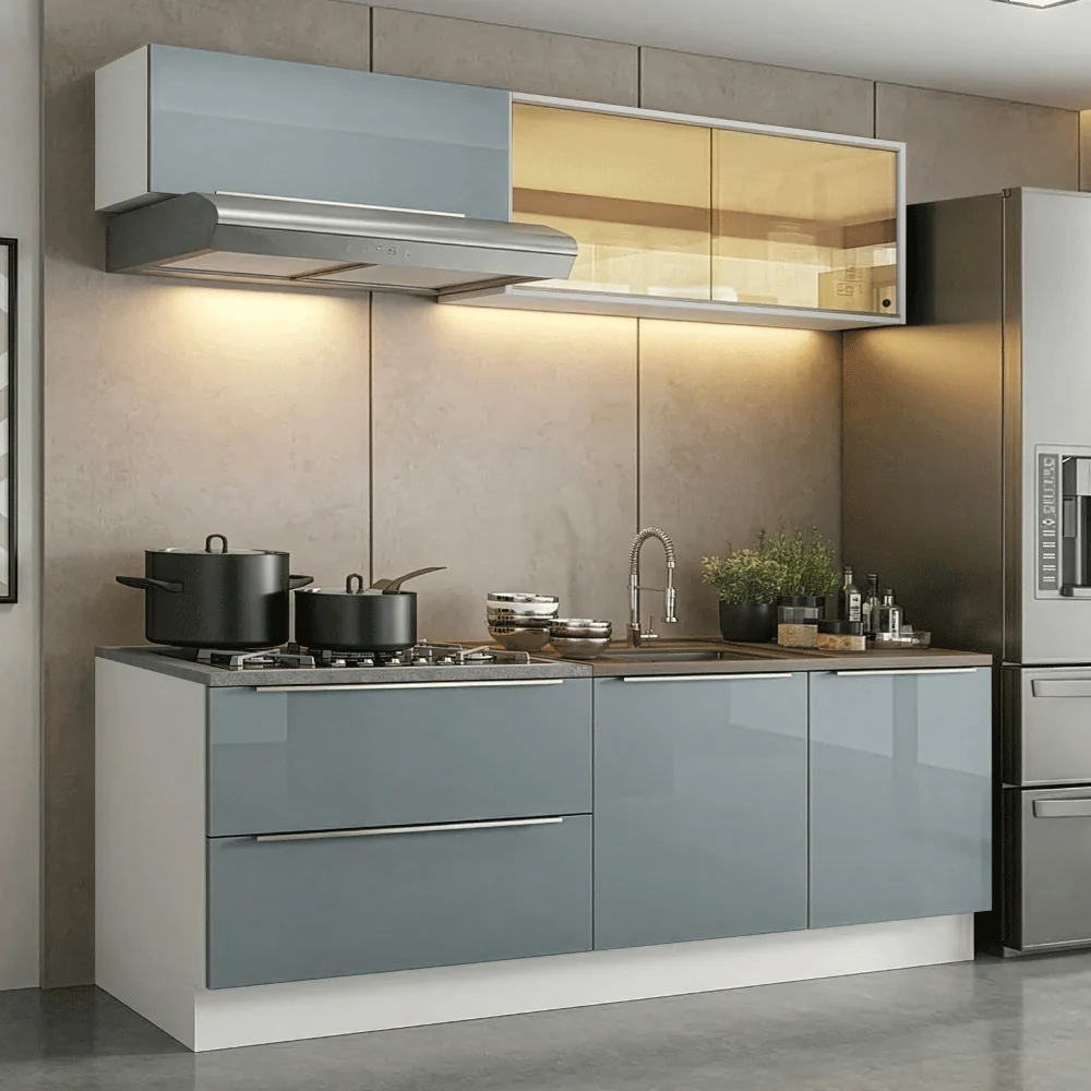 Armário de Cozinha Compacta 200 cm Branco/Cinza Lux Madesa 07