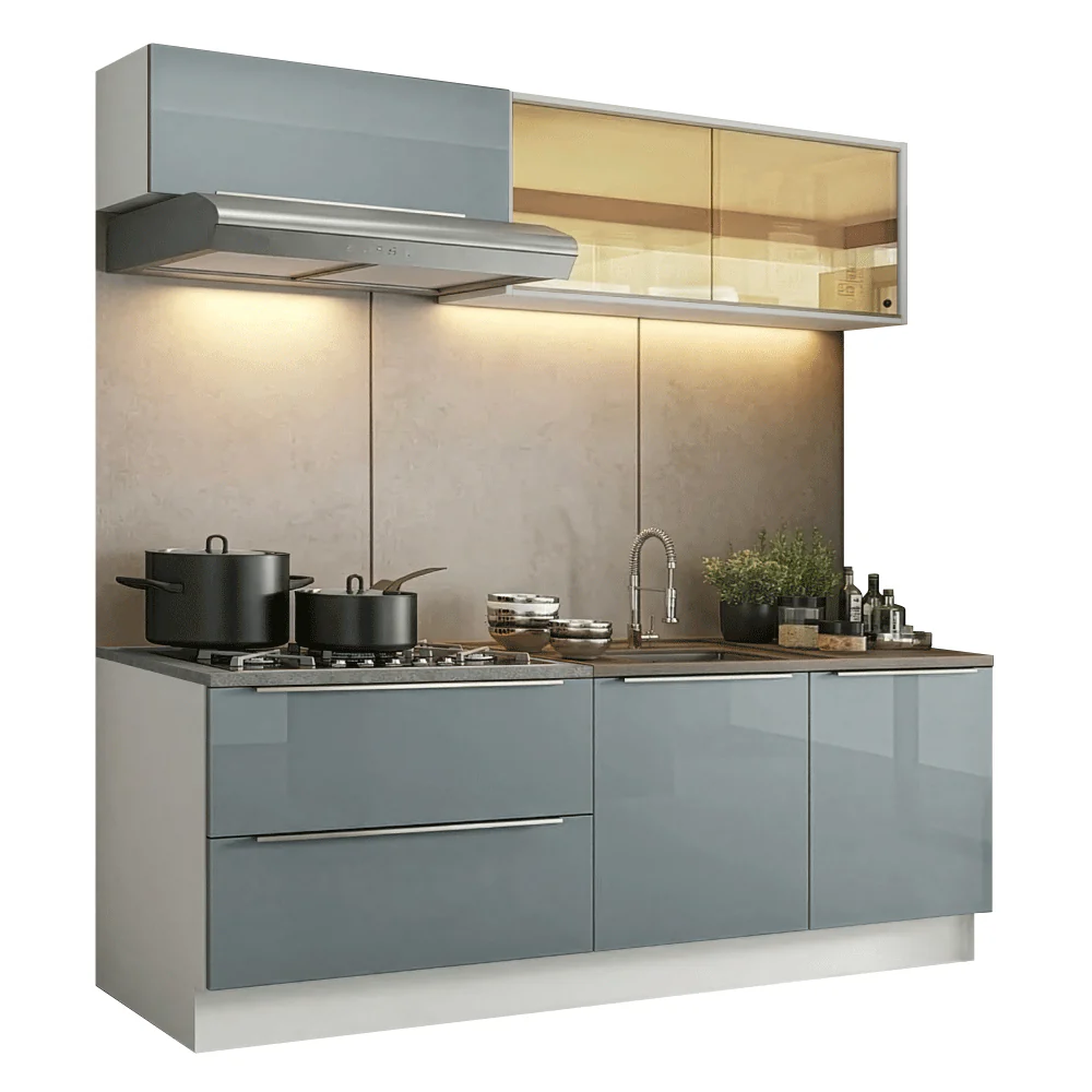 Armário de Cozinha Compacta 200 cm Branco/Cinza Lux Madesa 07 - Image 2