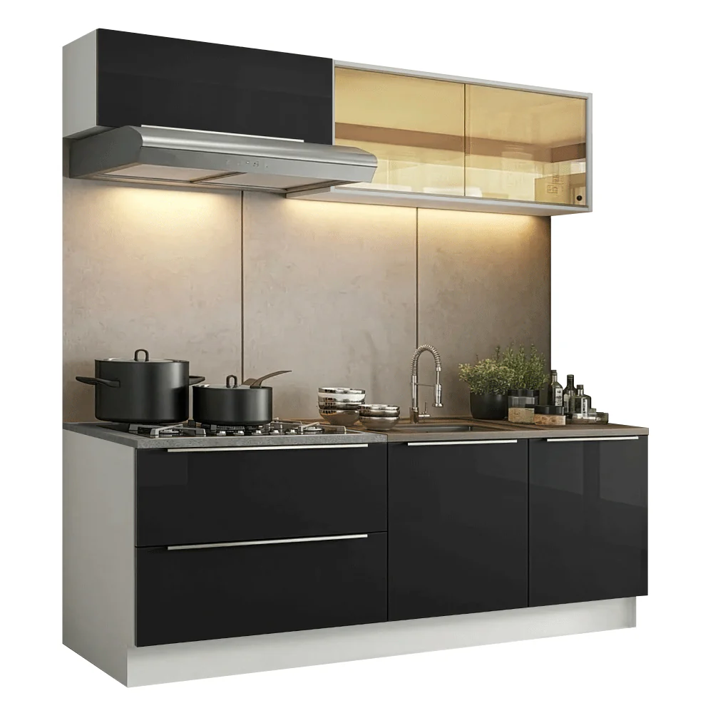 Armário de Cozinha Compacta 200 cm Branco/Preto Lux Madesa 07 - Image 2