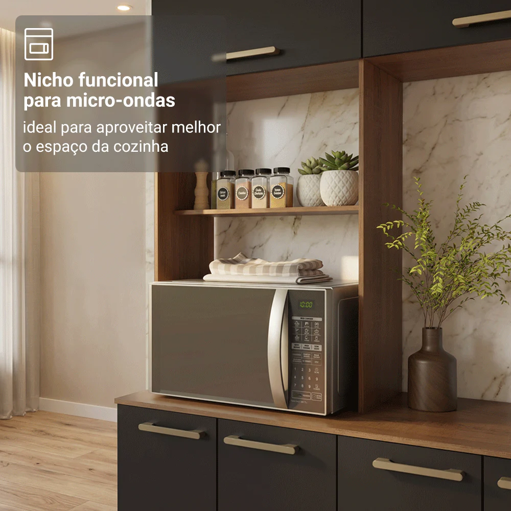Armário de Cozinha Completa 225 cm Rustic/Preto Lille Madesa 01 - Image 8