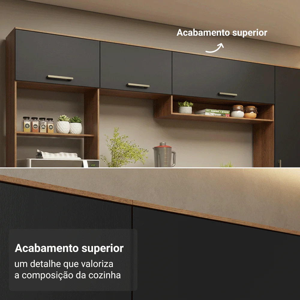 Armário de Cozinha Completa 225 cm Rustic/Preto Lille Madesa 01 - Image 9