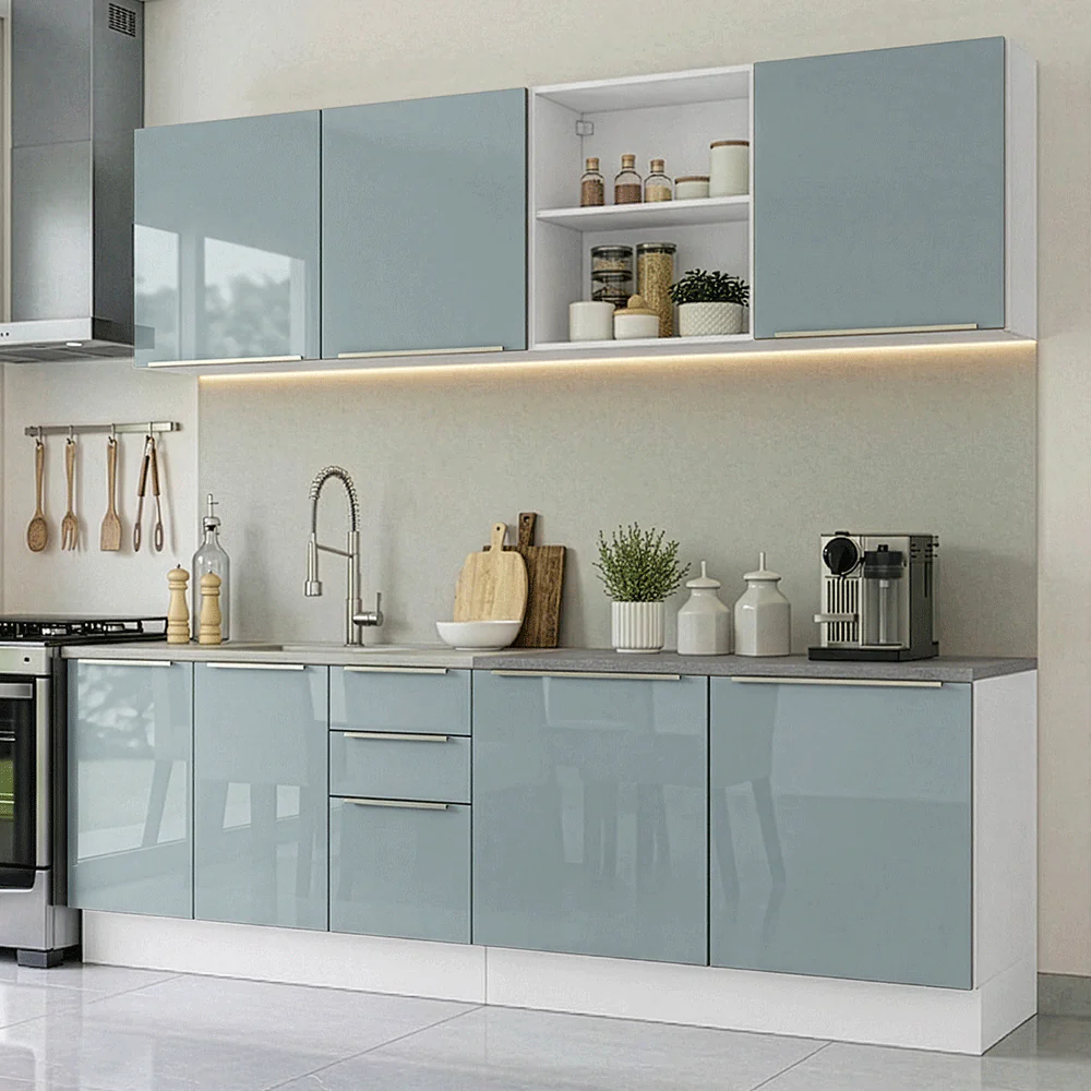 Armário de Cozinha Completa 240 cm Branco/Cinza Lux Madesa 09