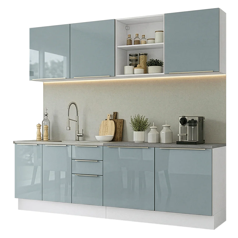 Armário de Cozinha Completa 240 cm Branco/Cinza Lux Madesa 09 - Image 2