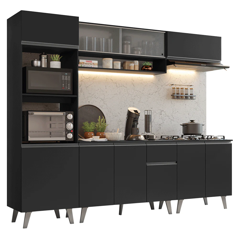 Armário de Cozinha Completa 260 cm Preto Nice Madesa 02 - Image 2