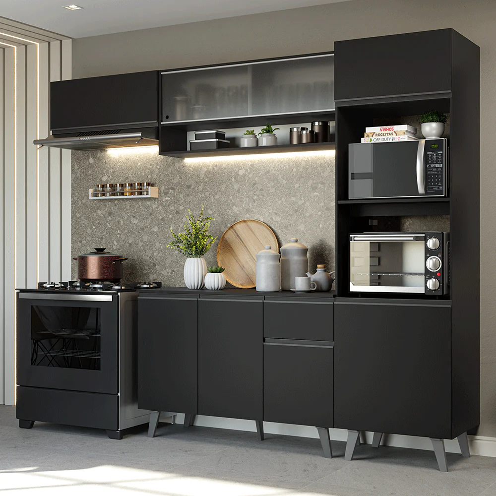 Armário de Cozinha Completa 260 cm Preto Nice Madesa 04