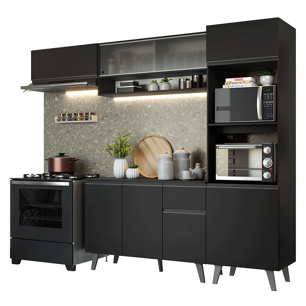 Armário de Cozinha Completa 260 cm Preto Nice Madesa 04 - Image 2