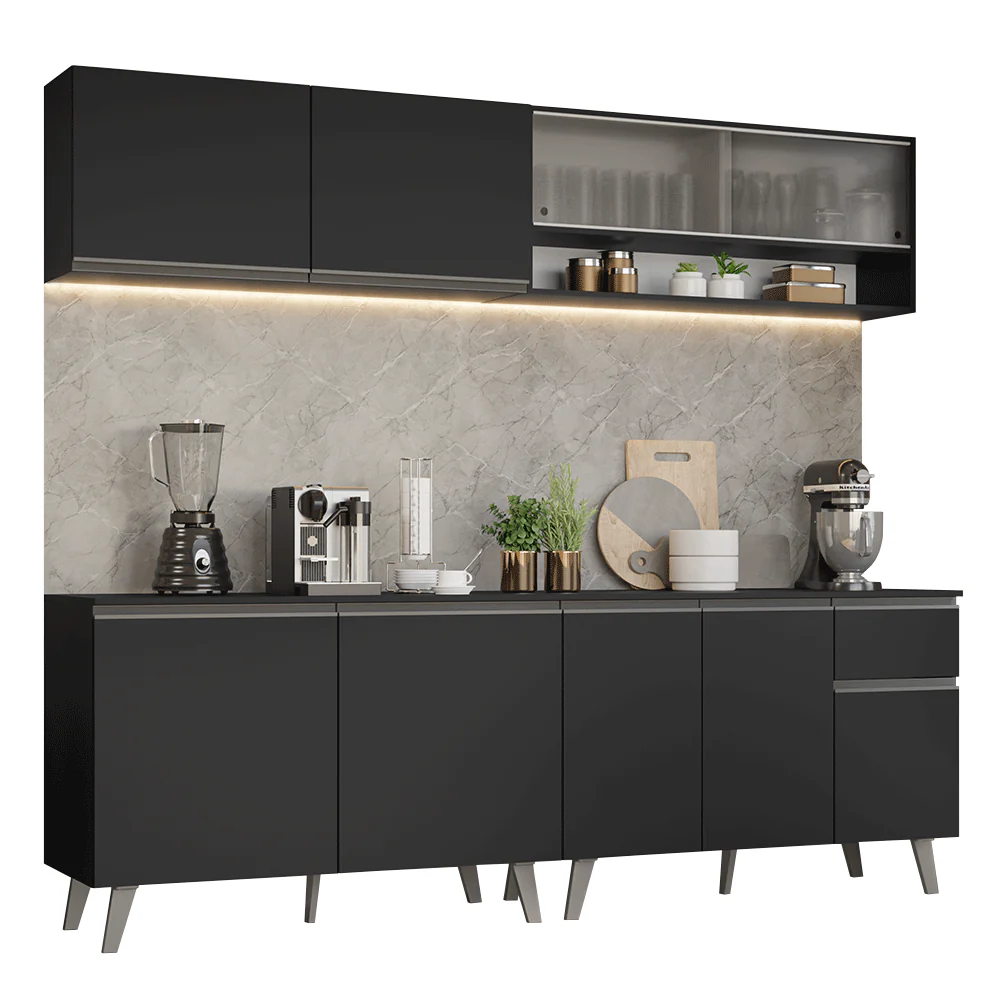 Armário de Cozinha Completa 260 cm Preto Nice Madesa 02 - Image 2