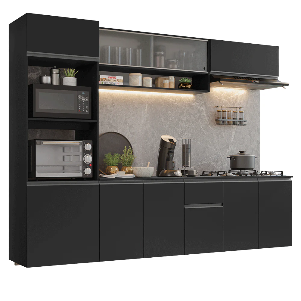 Armário de Cozinha Completa 260 cm Suspenso Preto Nice Madesa 015 - Image 2