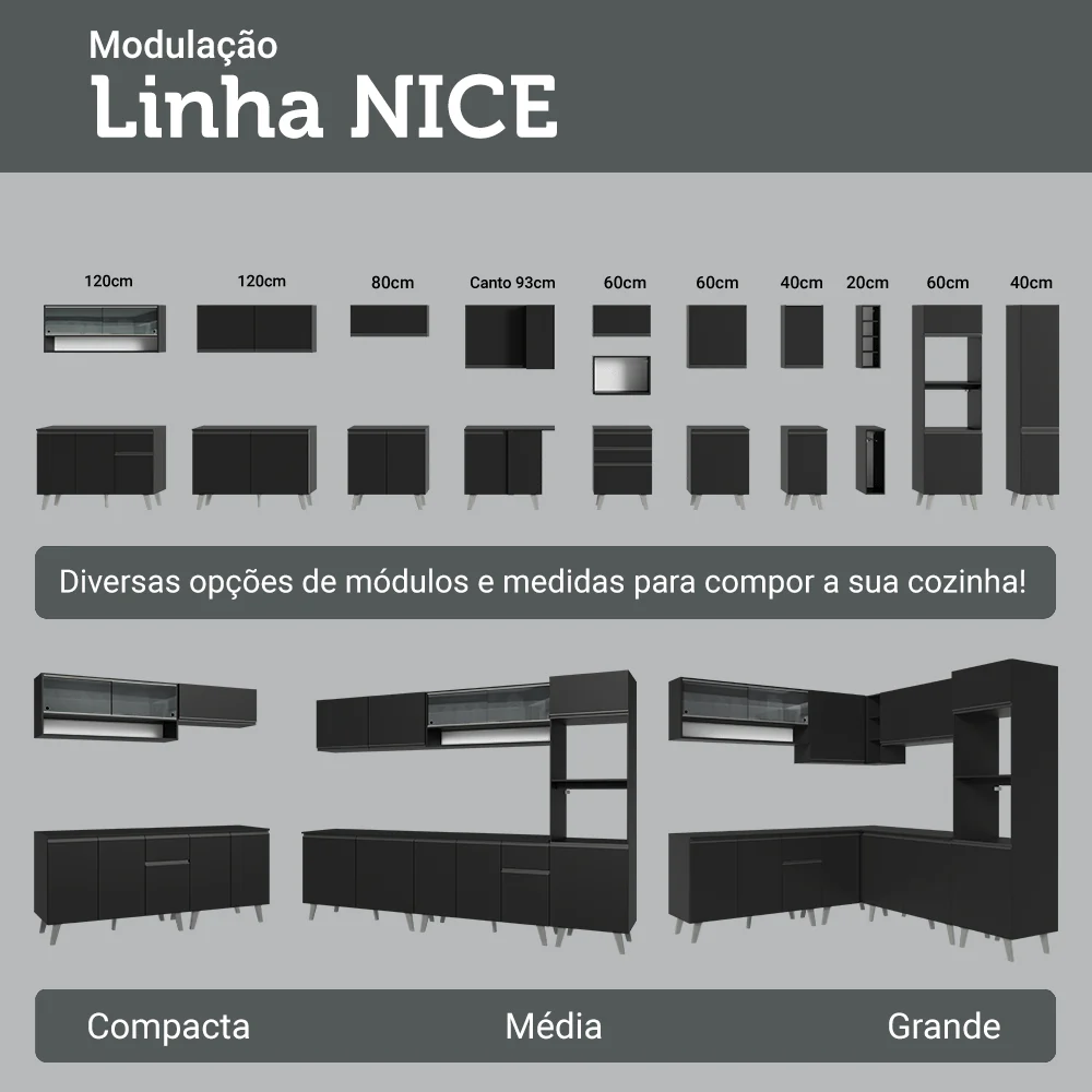 Armário de Cozinha Completa 260 cm Suspenso Preto Nice Madesa 04 - Image 10
