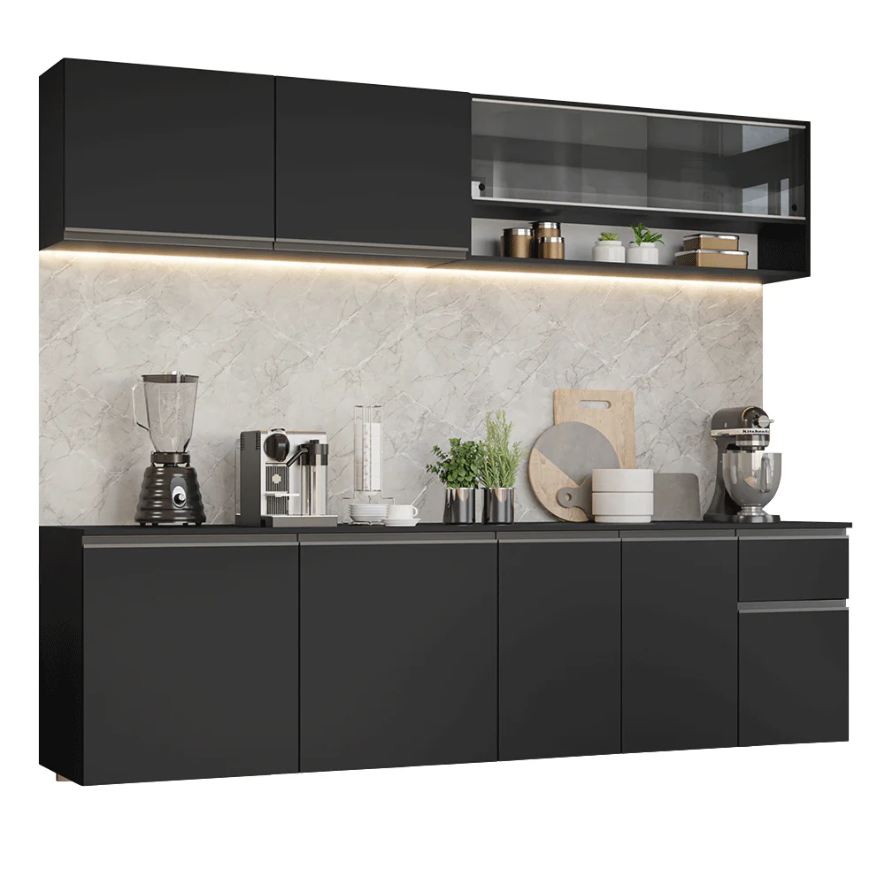 Armário de Cozinha Completa 260 cm Suspenso Preto Nice Madesa 05 - Image 2