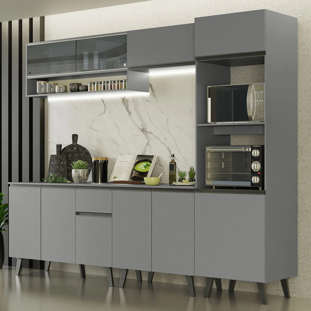 Armário de Cozinha Completa 260cm Cinza Nice Madesa 06