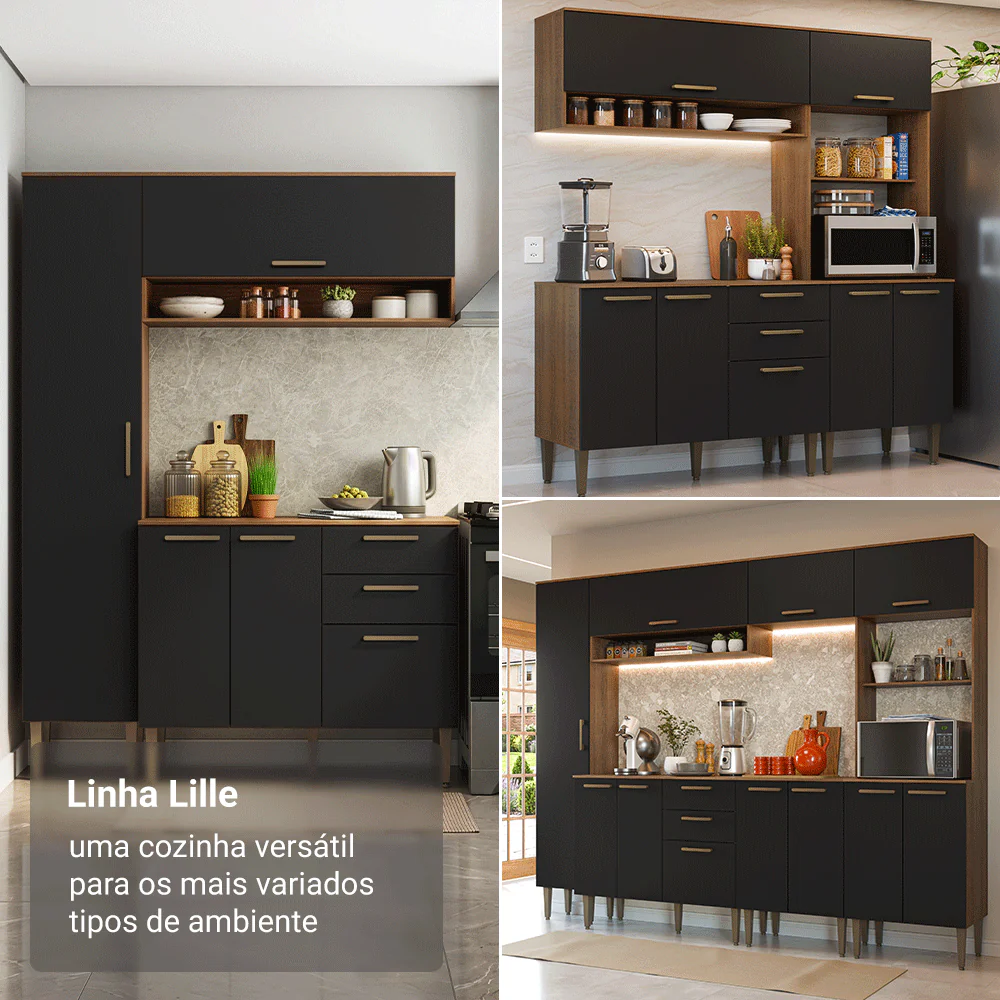 Armário de Cozinha Completa 265 cm Rustic/Preto Lille Madesa 01 - Image 5