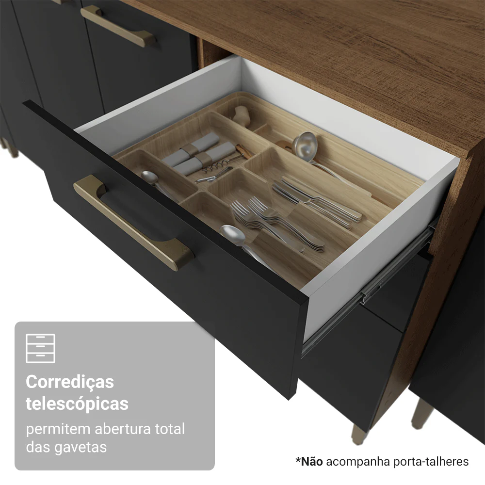 Armário de Cozinha Completa 265 cm Rustic/Preto Lille Madesa 01 - Image 7