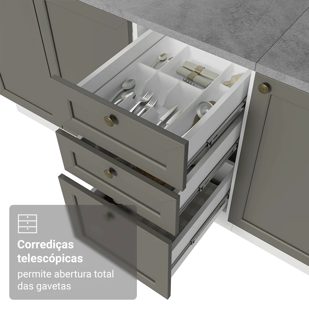 Armário de Cozinha Completa 270 cm Branco/Cinza Vik Madesa 05 - Image 6