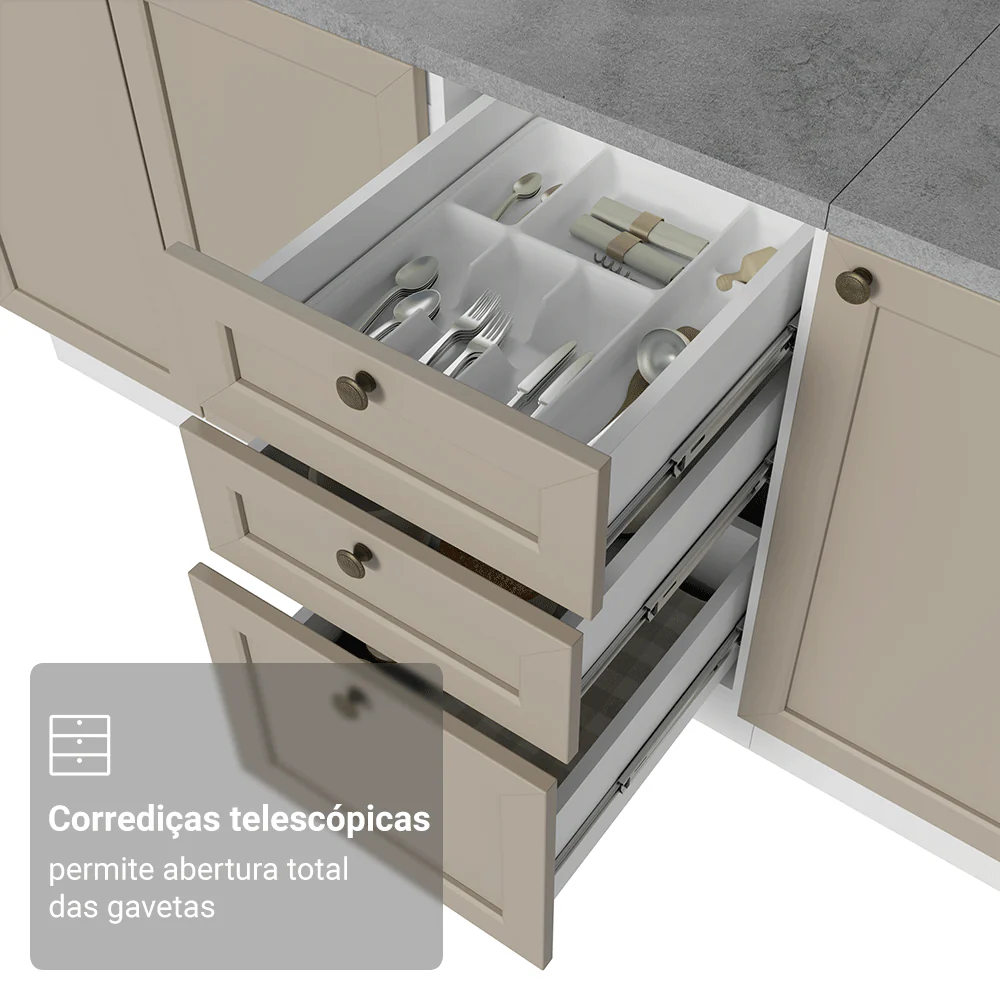 Armário de Cozinha Completa 270 cm Branco/Crema Vik Madesa 06 - Image 6