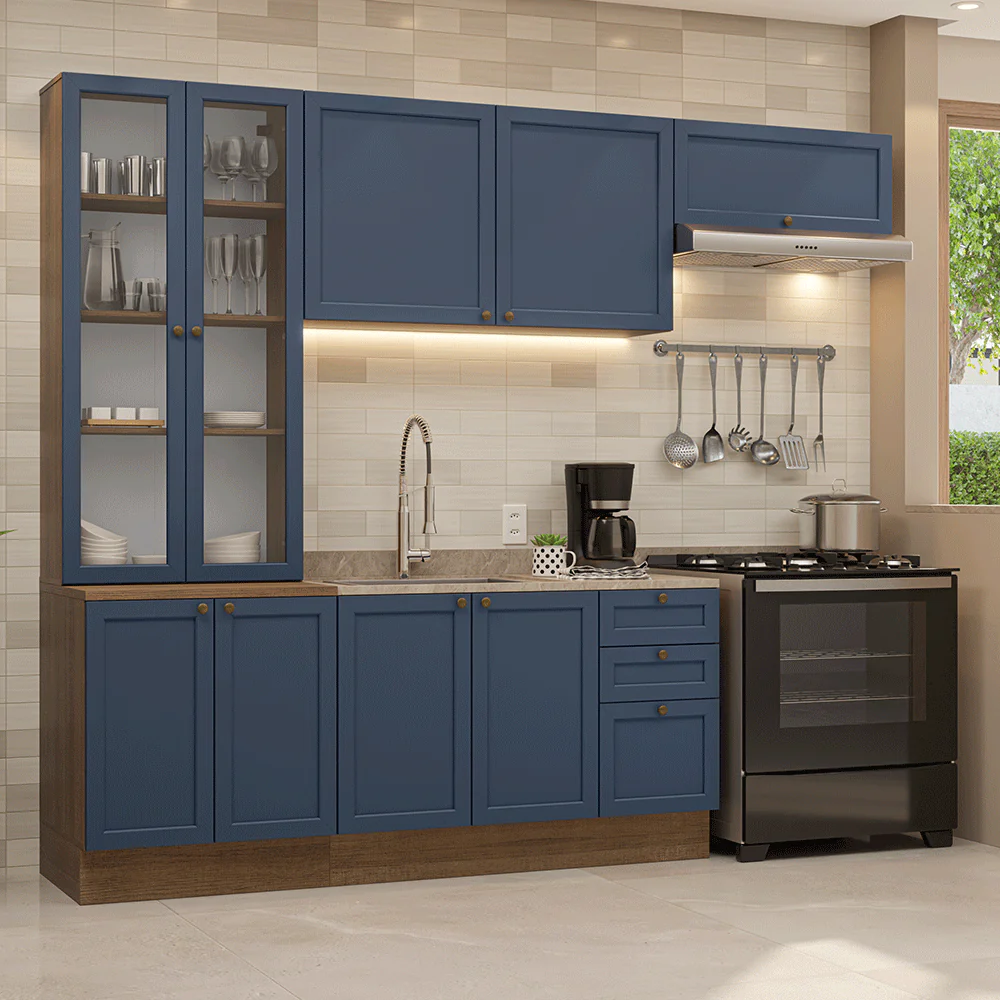 Armário de Cozinha Completa 270 cm Rustic/Azul Vik Madesa 05