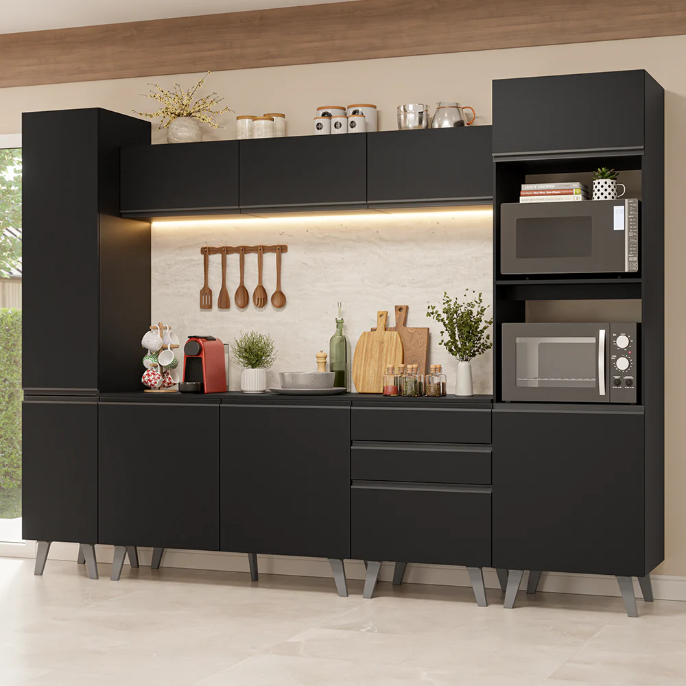 Armário de Cozinha Completa 280 cm Preto Nice Madesa 01
