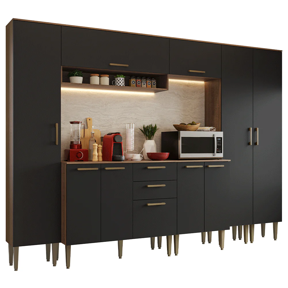 Armário de Cozinha Completa 285 cm Rustic/Preto Lille Madesa 01 - Image 2
