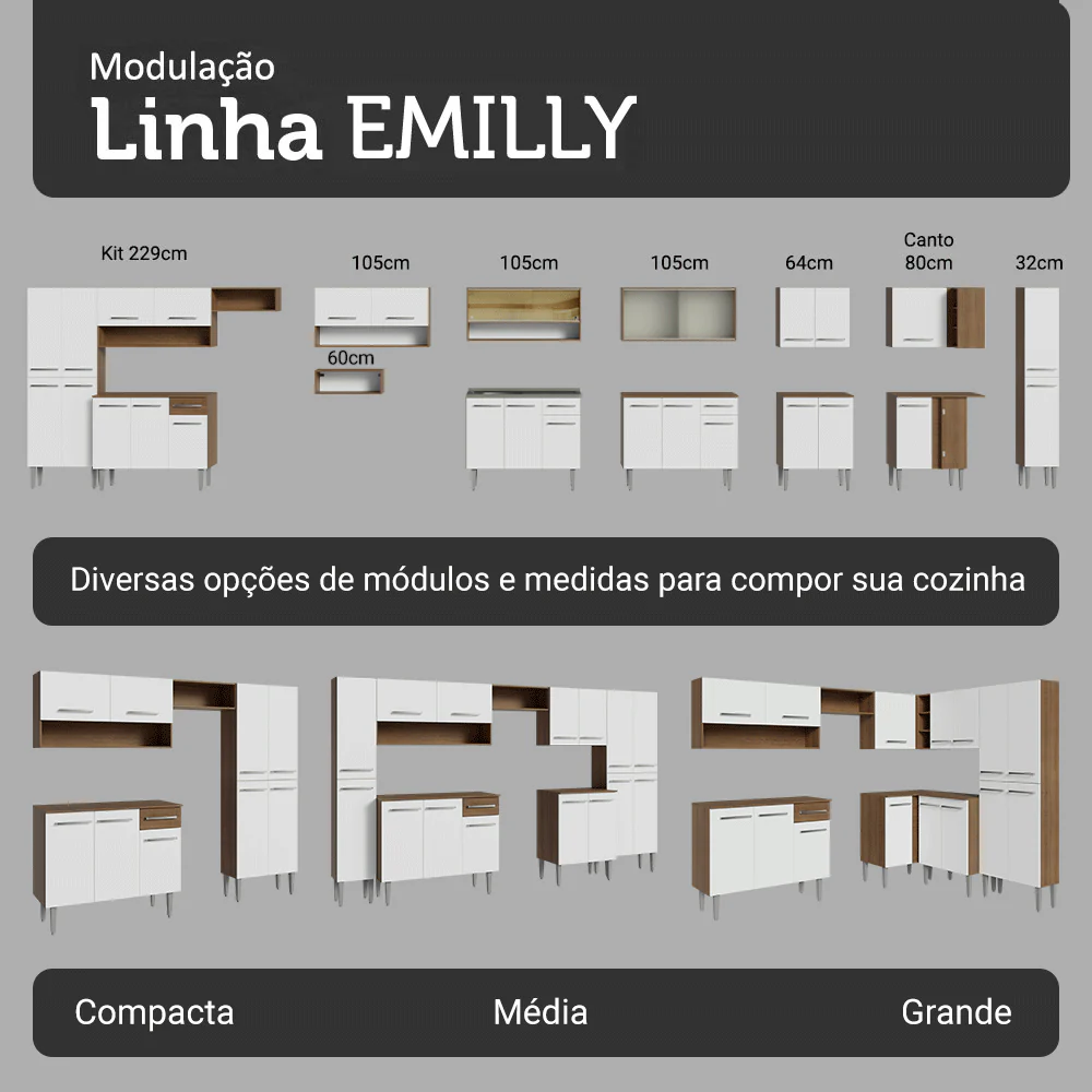 Armário de Cozinha Completa 293cm com Pia Rustic/Branco Emilly Madesa 09 - Image 10