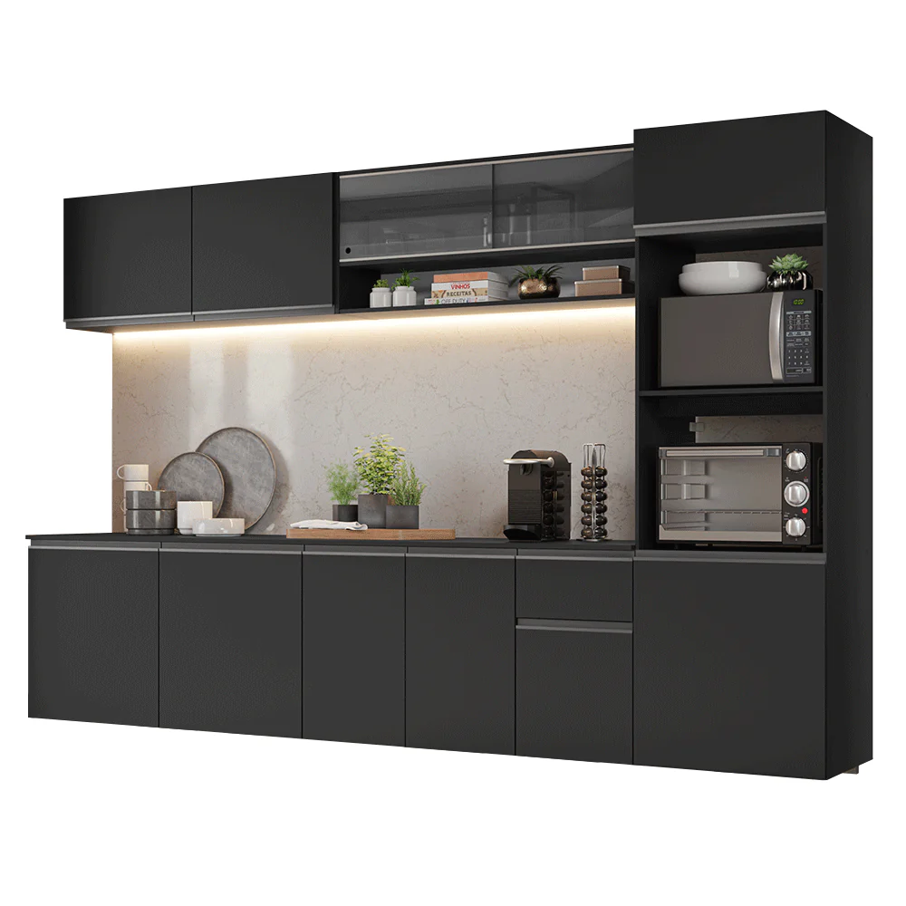 Armário de Cozinha Completa 300 cm Suspenso Preto Nice Madesa 03 - Image 2