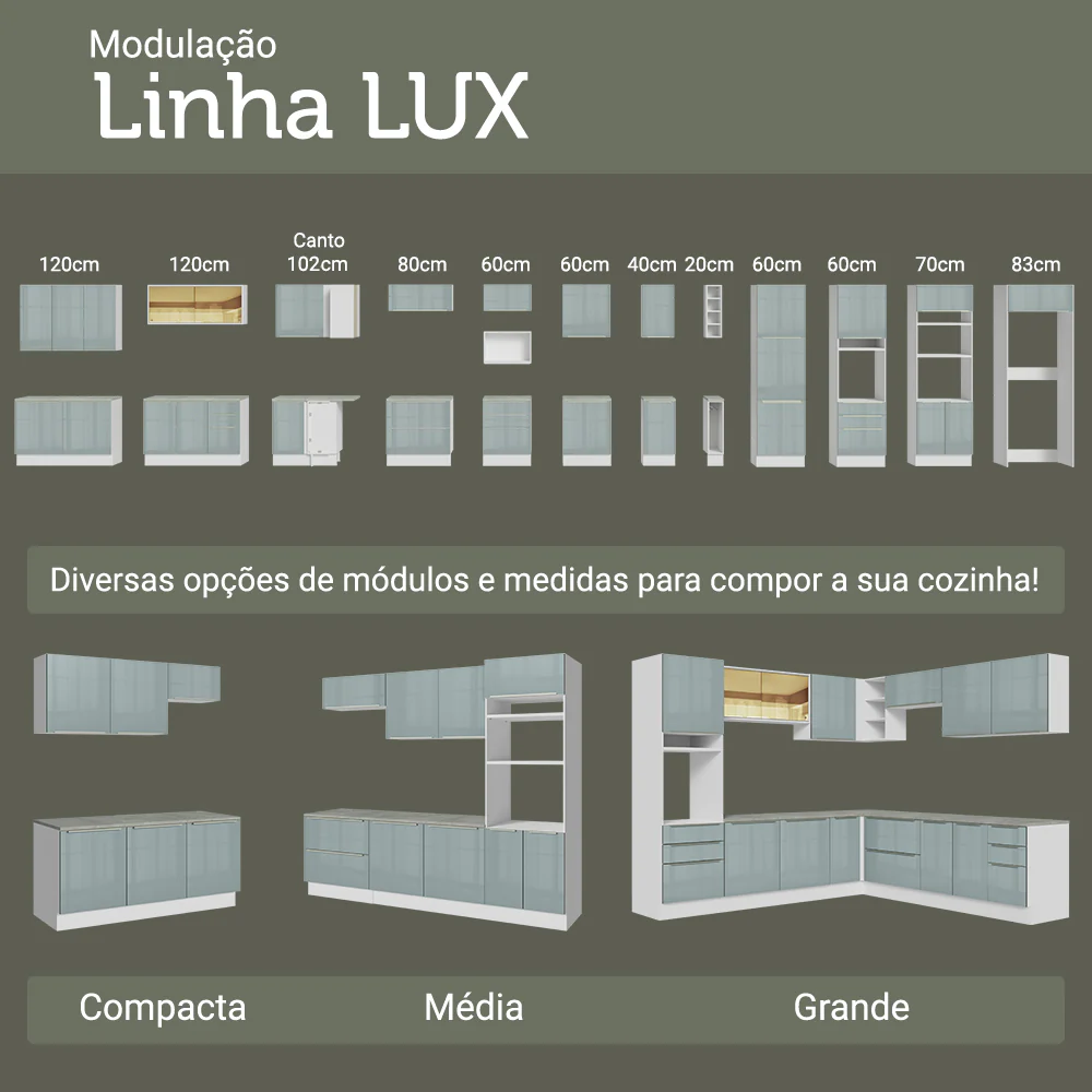 Armário de Cozinha Completa 310 x 60 cm Branco/Cinza Lux Madesa 04 - Image 10